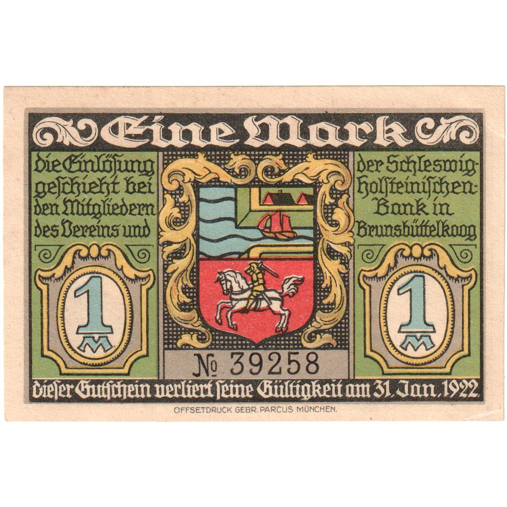 Germany, Brunsbüttelkoog, 1 Mark, 1922-01-31, UNC(63)