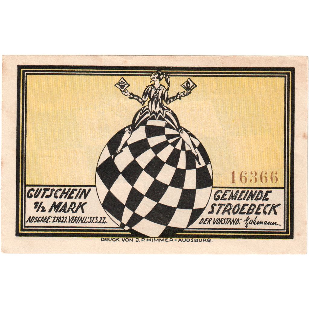 Niemcy, Stroebeck, 1/2 Mark, 1922-03-31, AU(55-58)