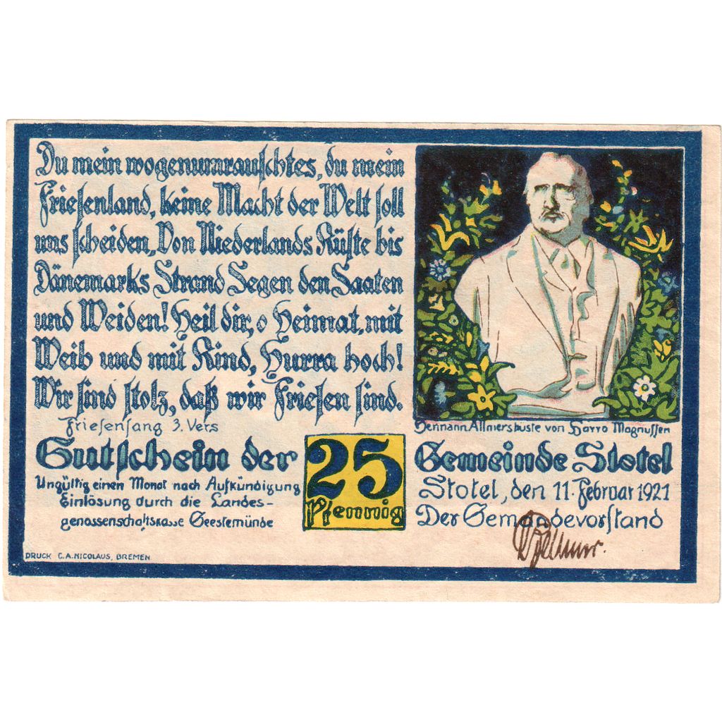 Alemanha, Stotel, 25 Pfennig, 1921-02-11, UNC(63)