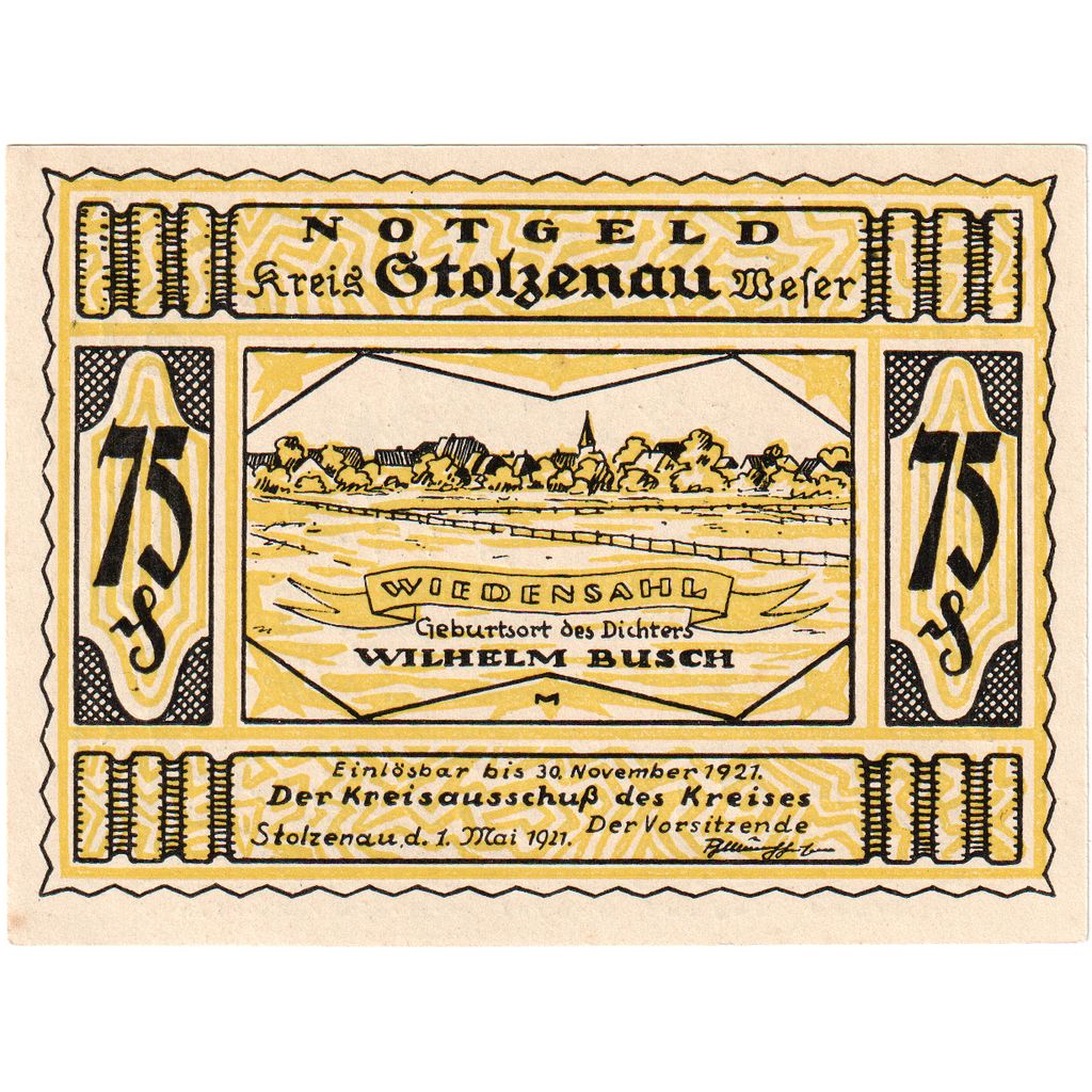 Deutschland, Stolzenau a.d Weser, 75 Pfennig, 1921-11-30, UNZ-