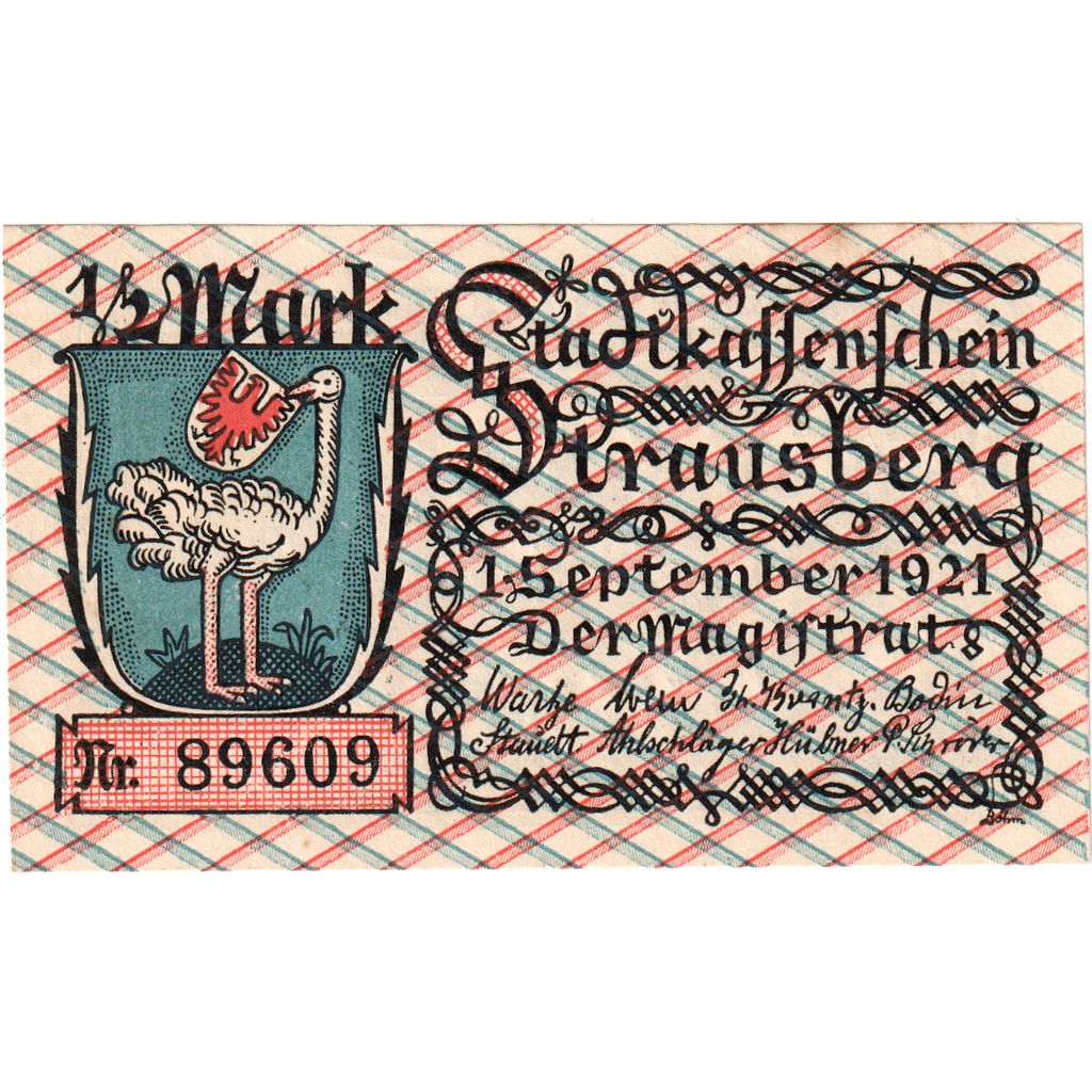 Germany, Strausberg, 1/2 Mark, 1921-09-01, UNC(63)