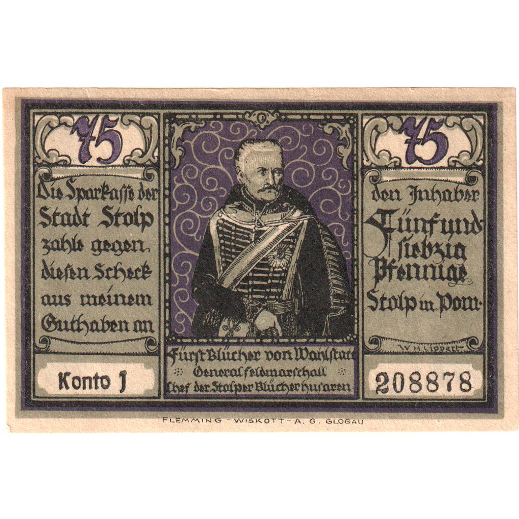 Germany, Stolp, 75 Pfennig, UNC(63)