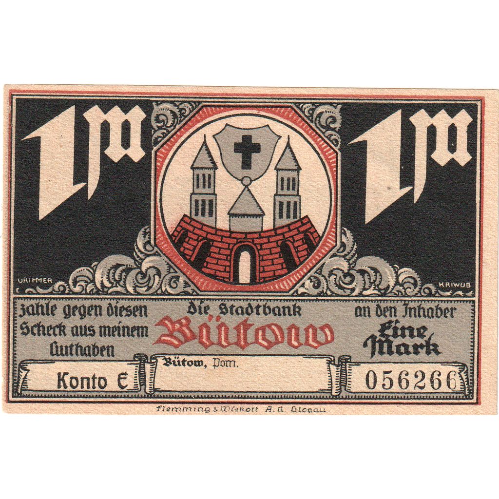 Germany, Bütow, 1 Mark, UNC(63)