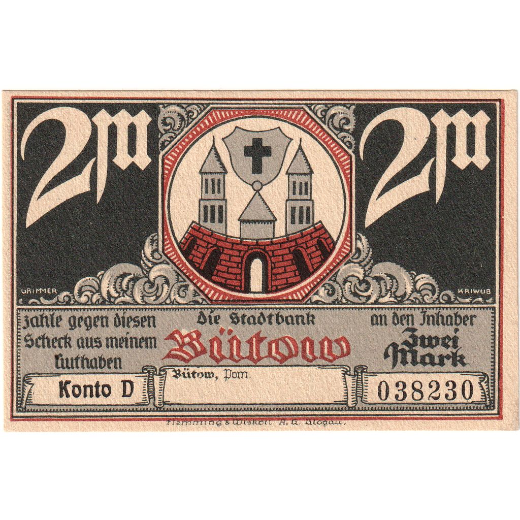 Germany, Bütow, 2 Mark, UNC(63)