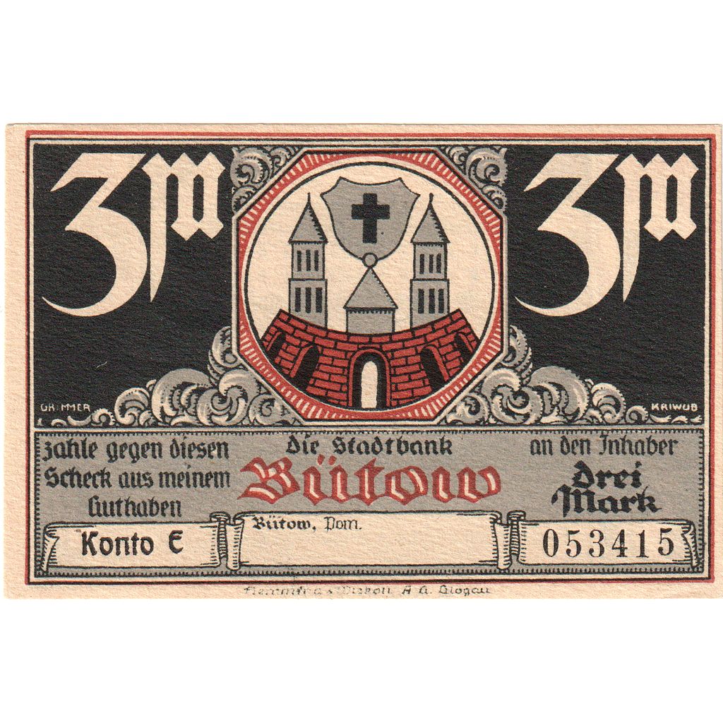 Germany, Bütow, 3 Mark, UNC(63)