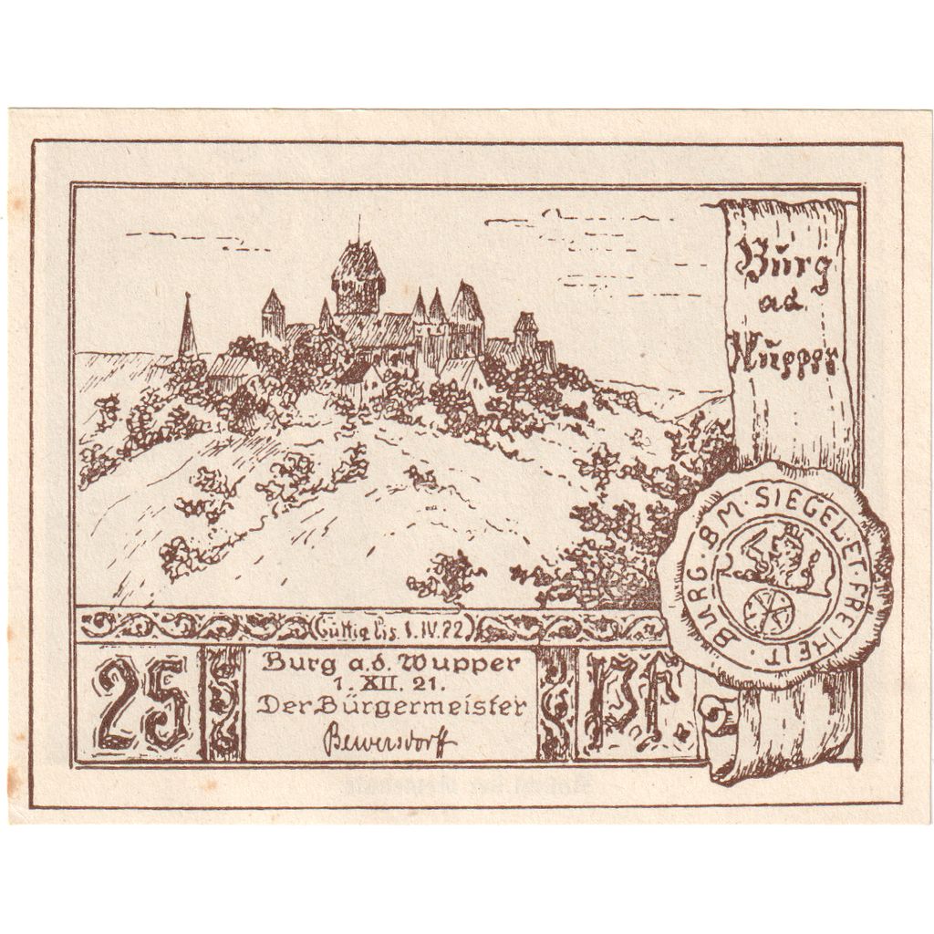 Germany, Burg an der Wupper, 25 Pfennig, 1921-12-01, UNC(63)