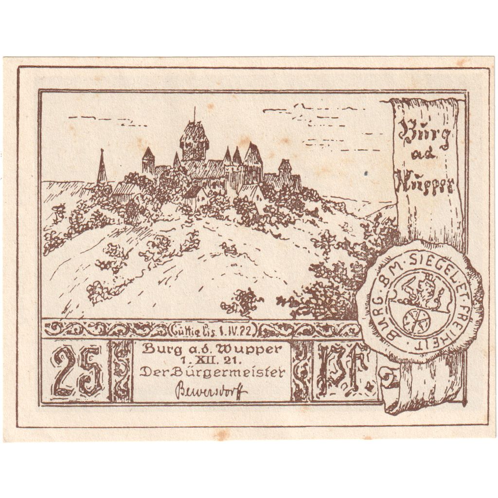 Germany, Burg an der Wupper, 25 Pfennig, 1921-12-01, UNC(63)