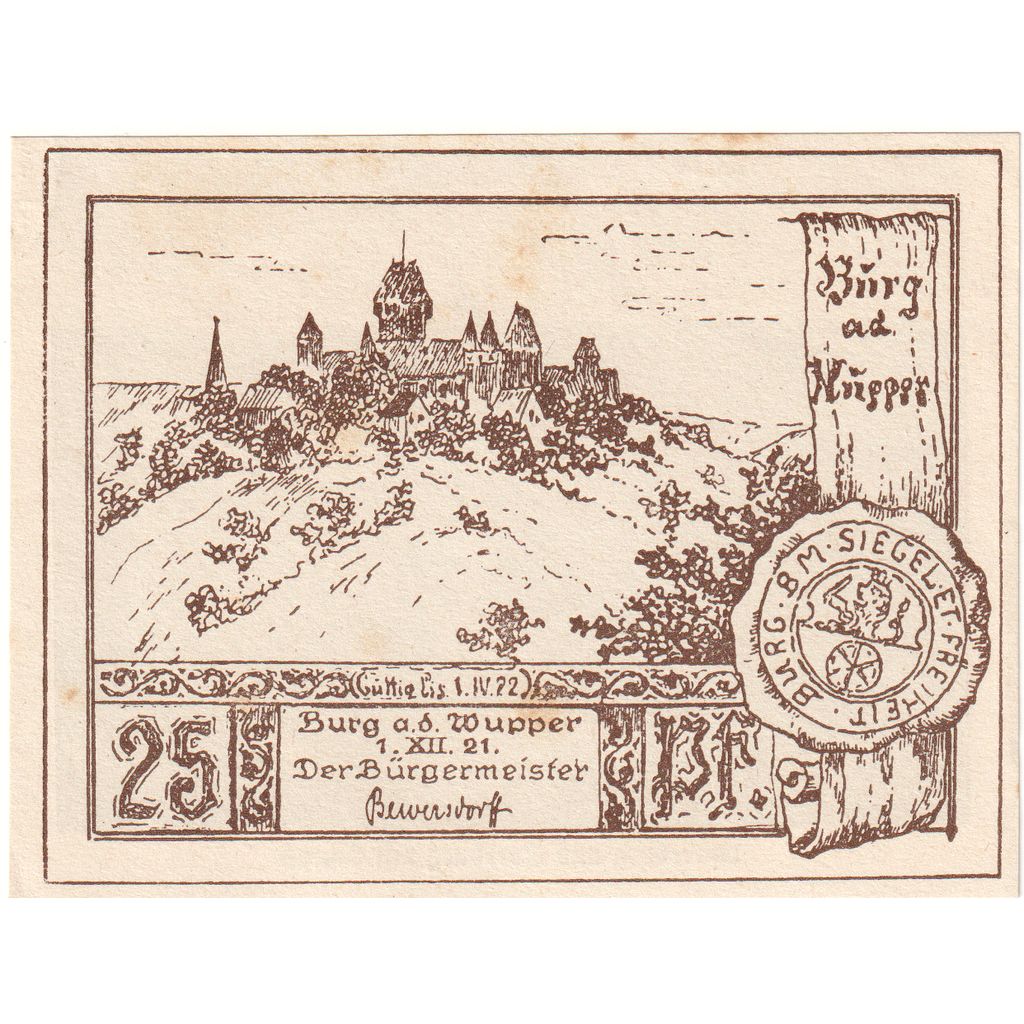 Germany, Burg an der Wupper, 25 Pfennig, 1921-12-01, UNC(63)