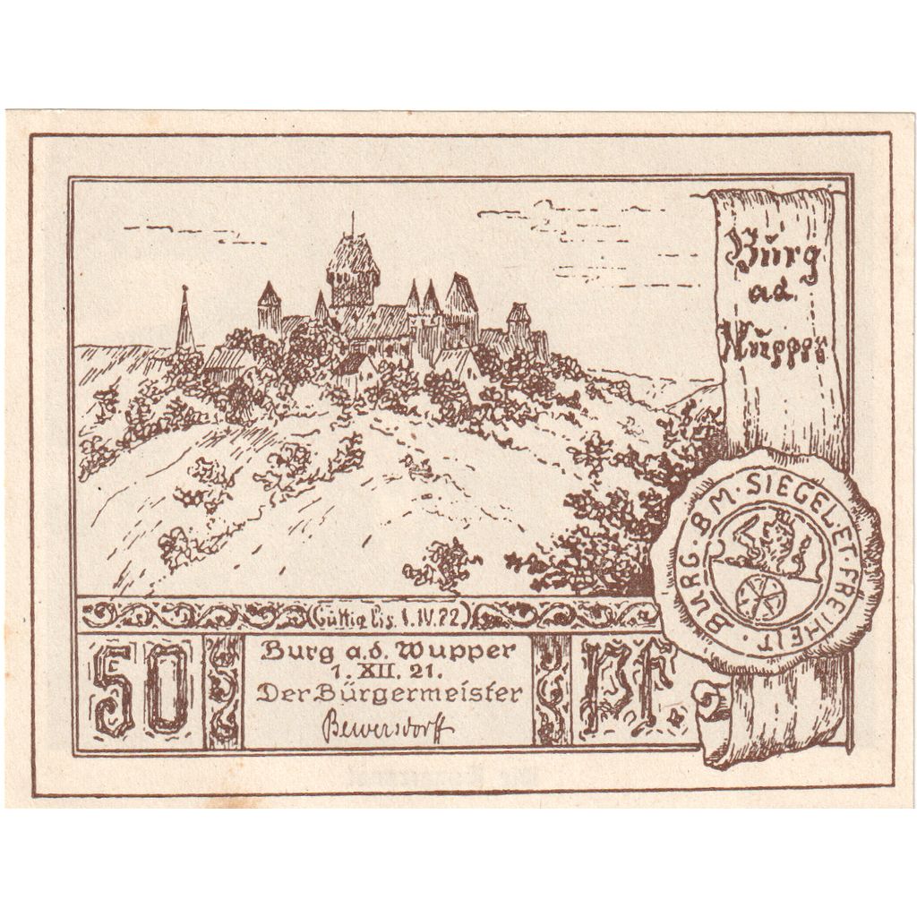 Germany, Burg an der Wupper, 50 Pfennig, 1921-12-01, UNC(63)