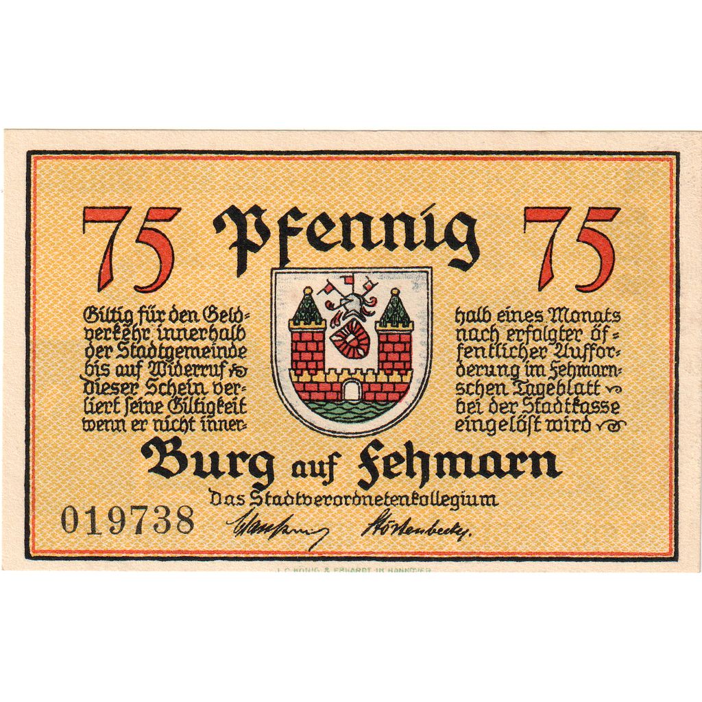 Germania, Burg auf Fehmarn, 75 Pfennig, SPL