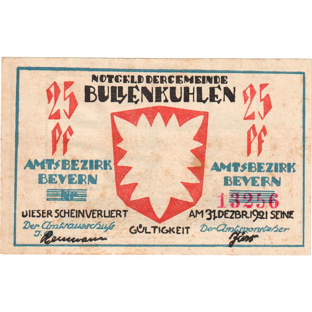 Germany, Bullenkuhlen, 25 Pfennig, 1921-12-31, EF(40-45)