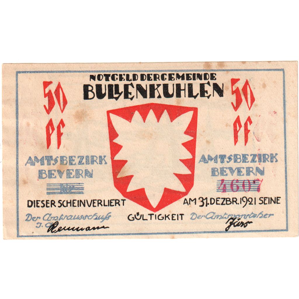Germania, Bullenkuhlen, 50 Pfennig, 1921-12-31, BB