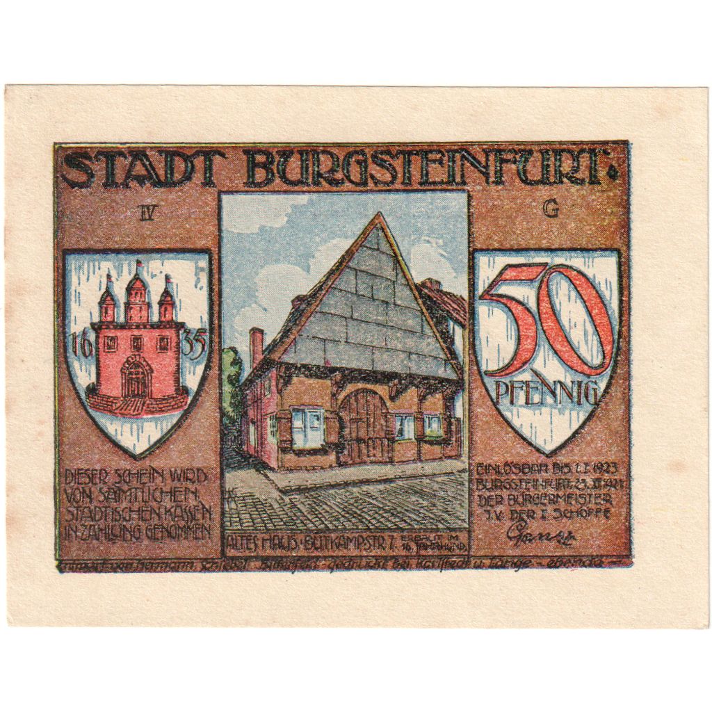 Alemania, Burgsteinfurt, 50 Pfennig, 1923-01-01, EBC