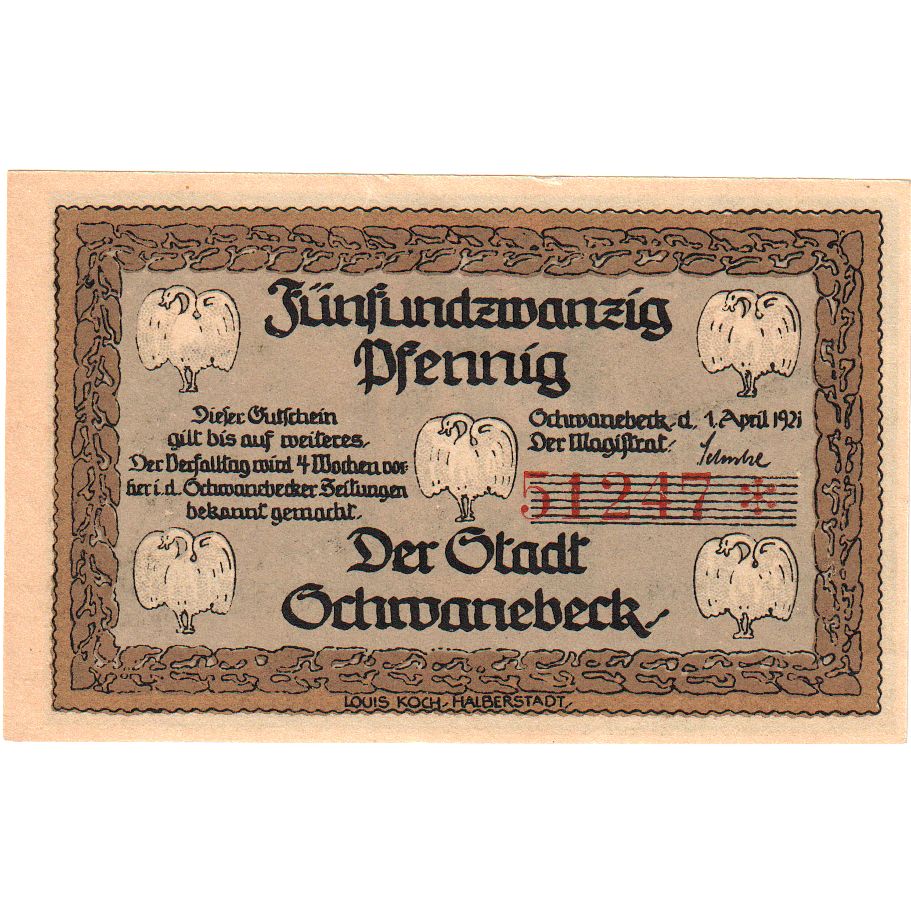 Alemania, Schwanebeck, 25 Pfennig, 1921-04-01, SC
