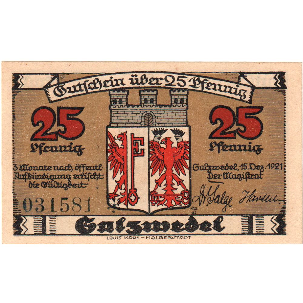 Alemania, Salzwedel, 25 Pfennig, 1921-12-15, SC