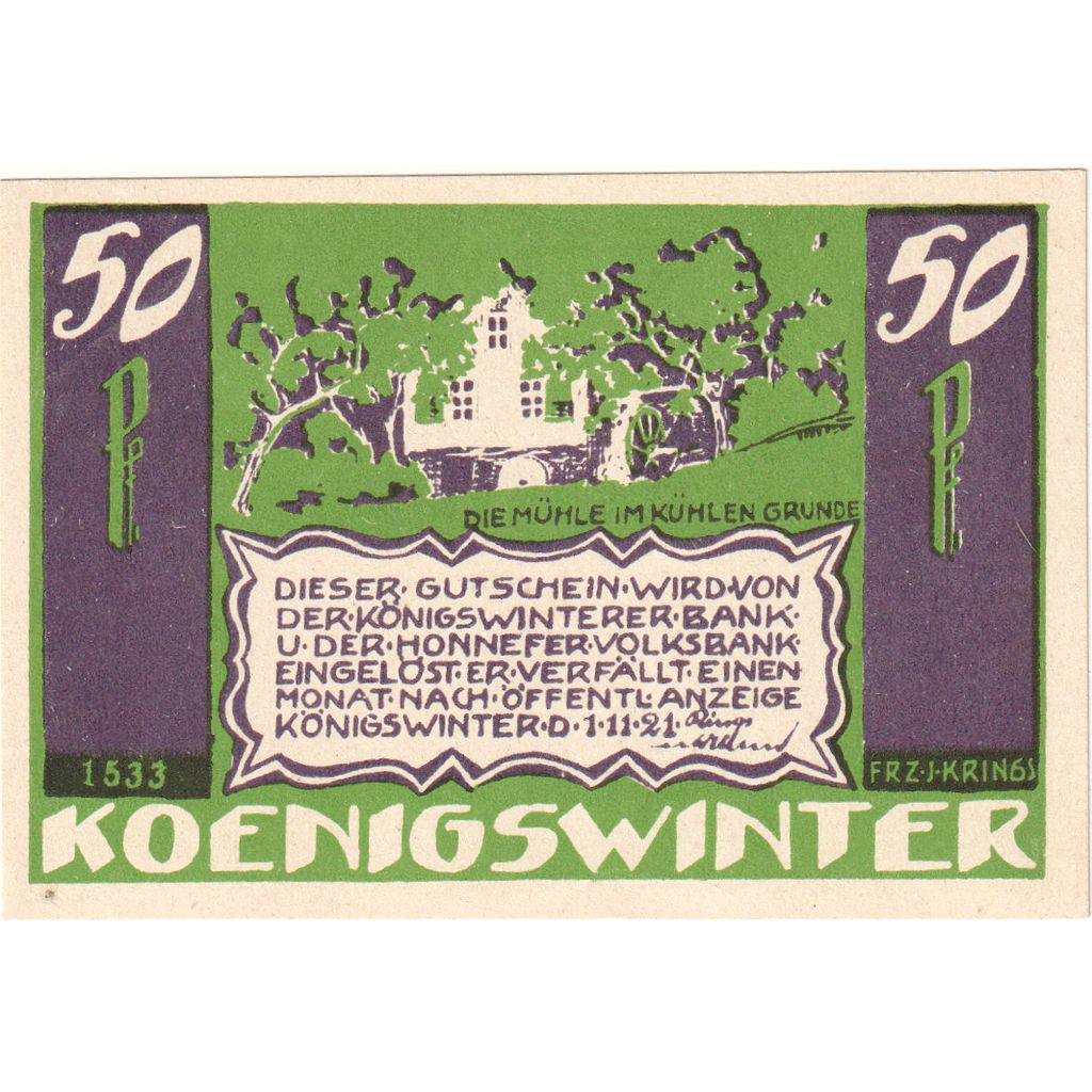 Alemania, Koenigswinter, 50 Pfennig, 1921-11-01, SC