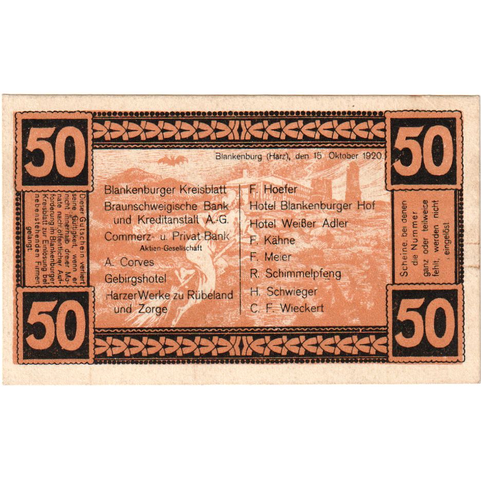 Alemania, Blankenburg, 50 Pfennig, 1920-10-15, SC