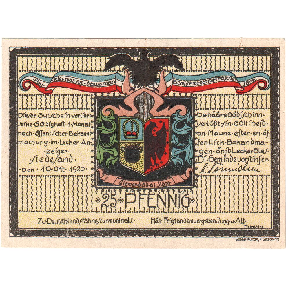 Alemania, Stedesand, 25 Pfennig, 1920-10-10, SC