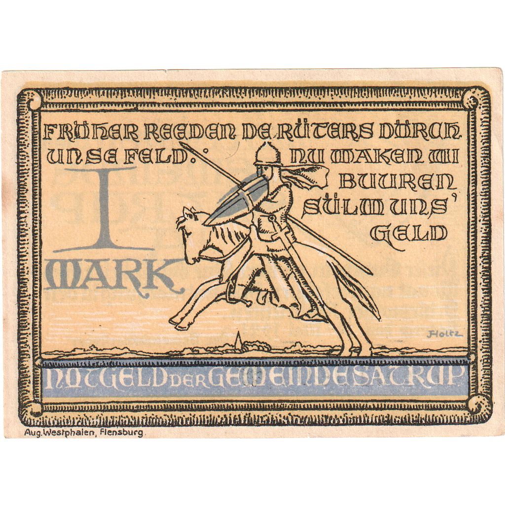 Alemania, Satrup, 1 Mark, 1921-05-26, EBC