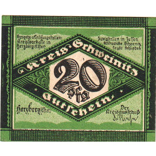 Germania, Schweinitz, 20 Pfennig, 1920-07-24, SPL