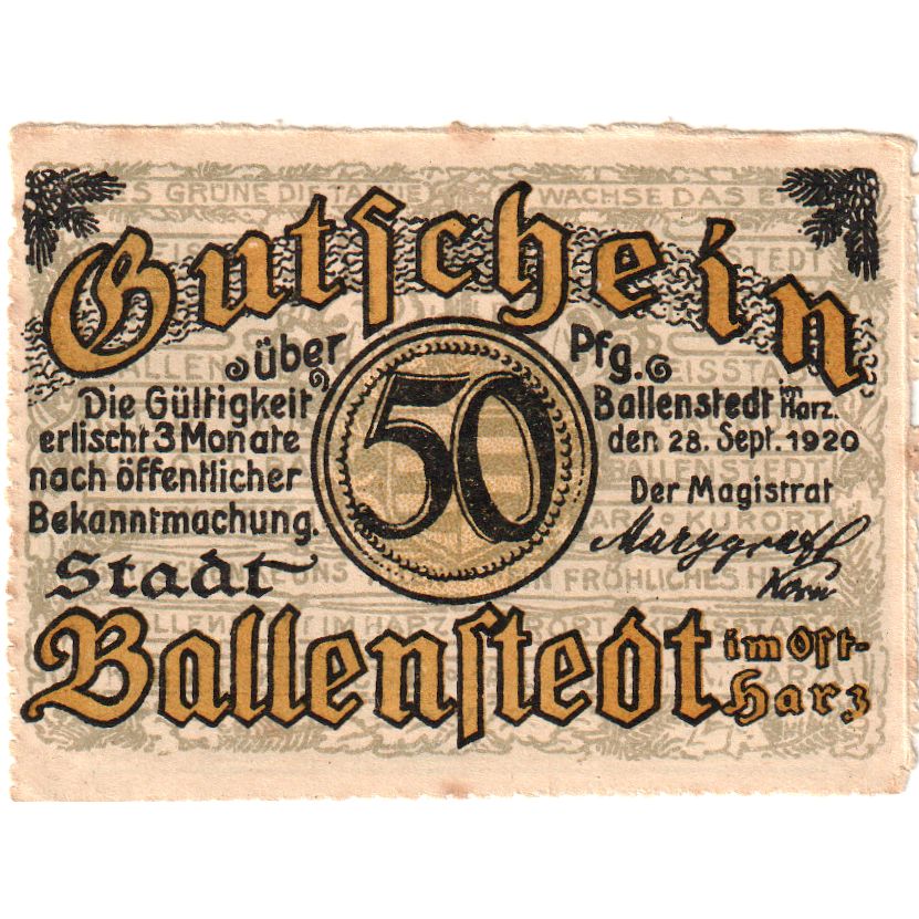 Alemanha, Ballenstedt, 50 Pfennig, 1920-09-28, VF(20-25)