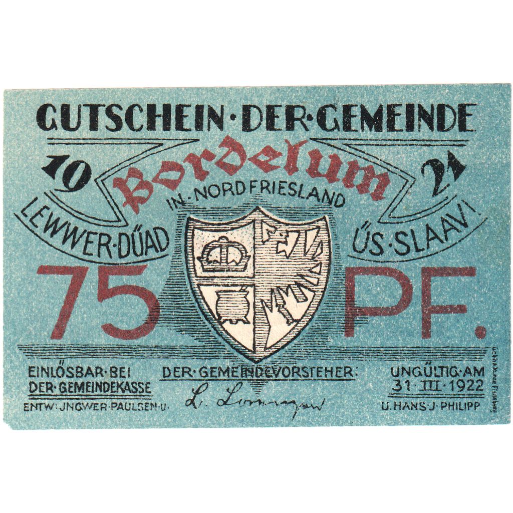 Alemania, Bordelum, 75 Pfennig, 1921-04-01, SC