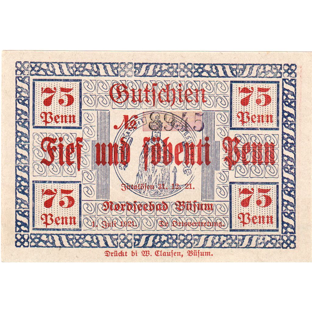 Germania, Büsum, 75 Pfennig, 1921-12-31, SPL