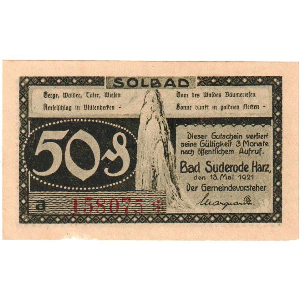 Alemania, Suderode im Harz, 50 Pfennig, 1921-05-13, SC