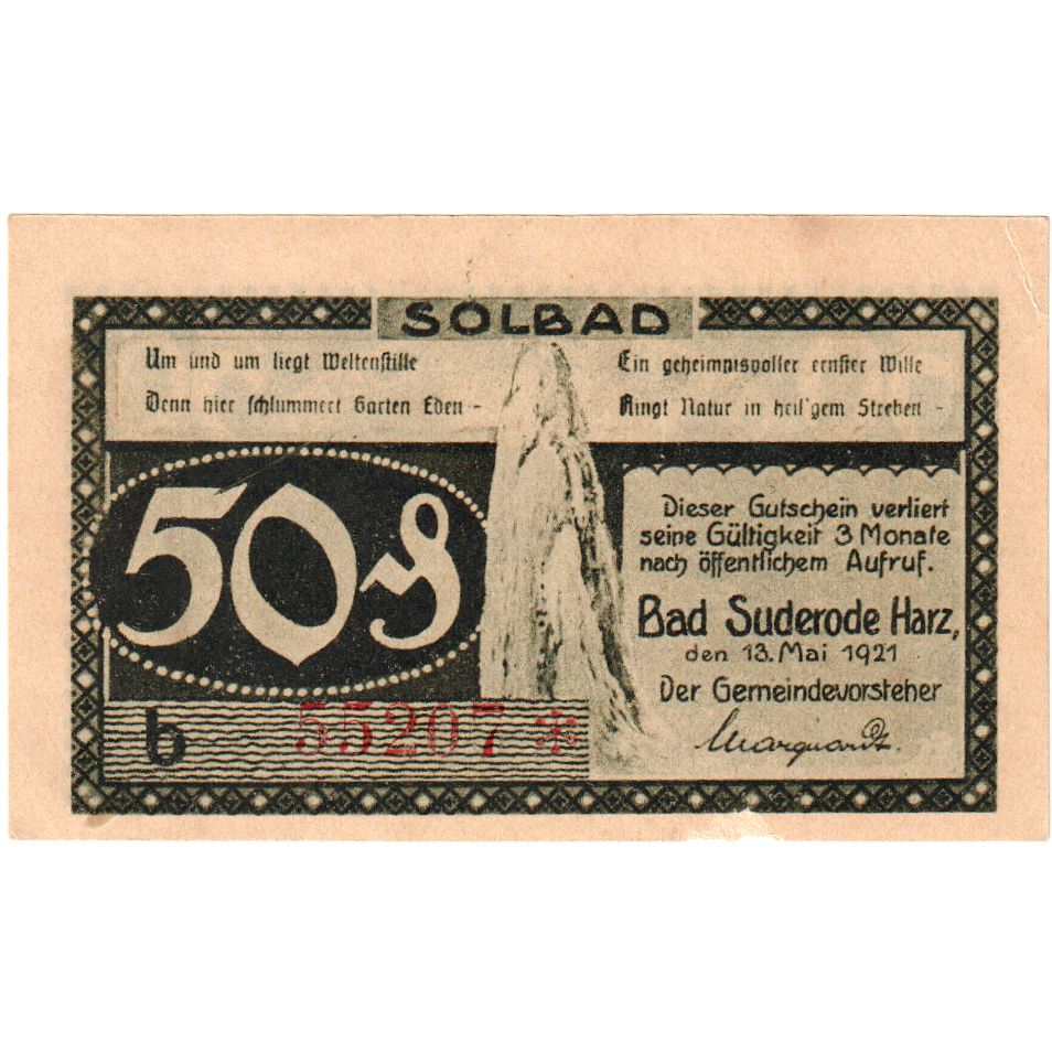 Alemania, Suderode im Harz, 50 Pfennig, 1921-05-13, SC