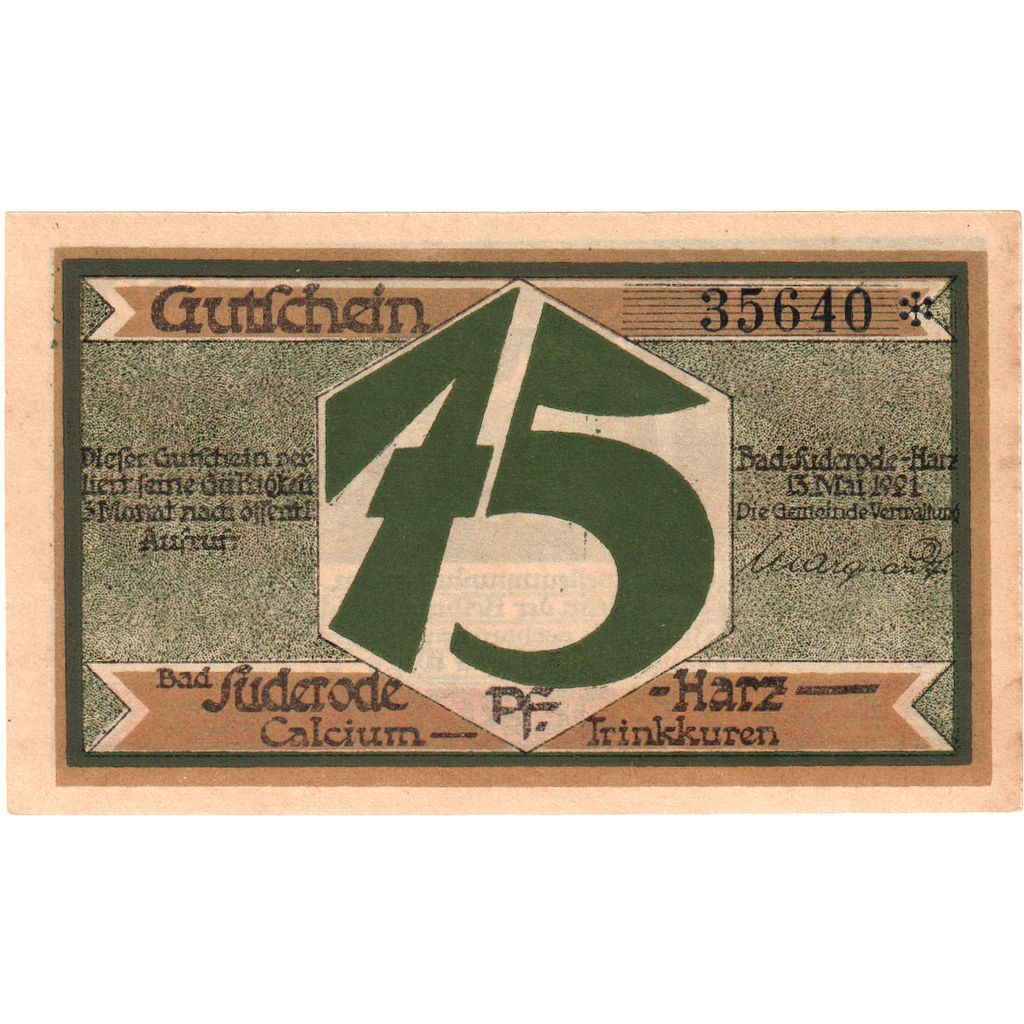 Alemanha, Suderode im Harz, 75 Pfennig, 1921-05-13, AU(50-53)