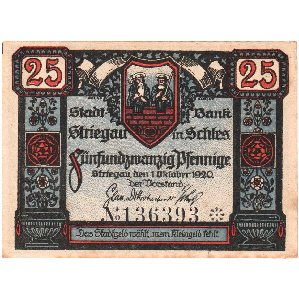 Alemania, Striegau, 25 Pfennig, 1920-10-01, EBC