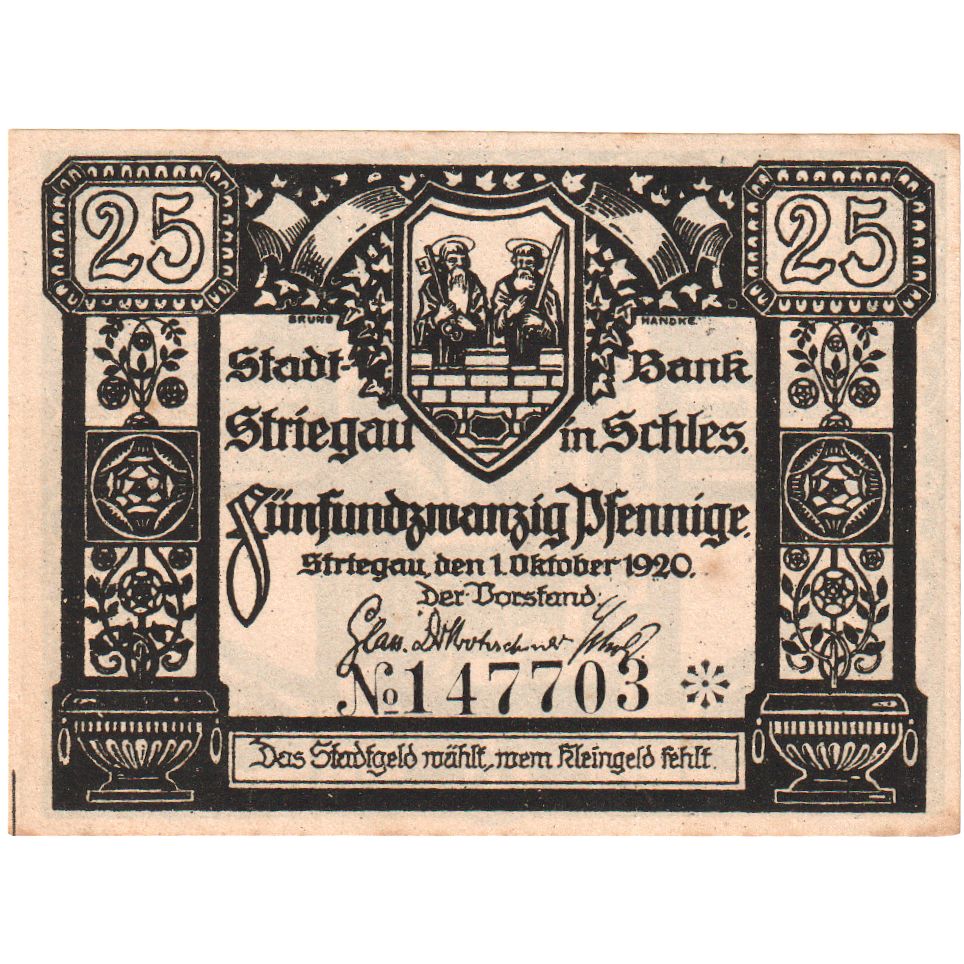 Alemania, Striegau, 25 Pfennig, 1920-10-01, EBC