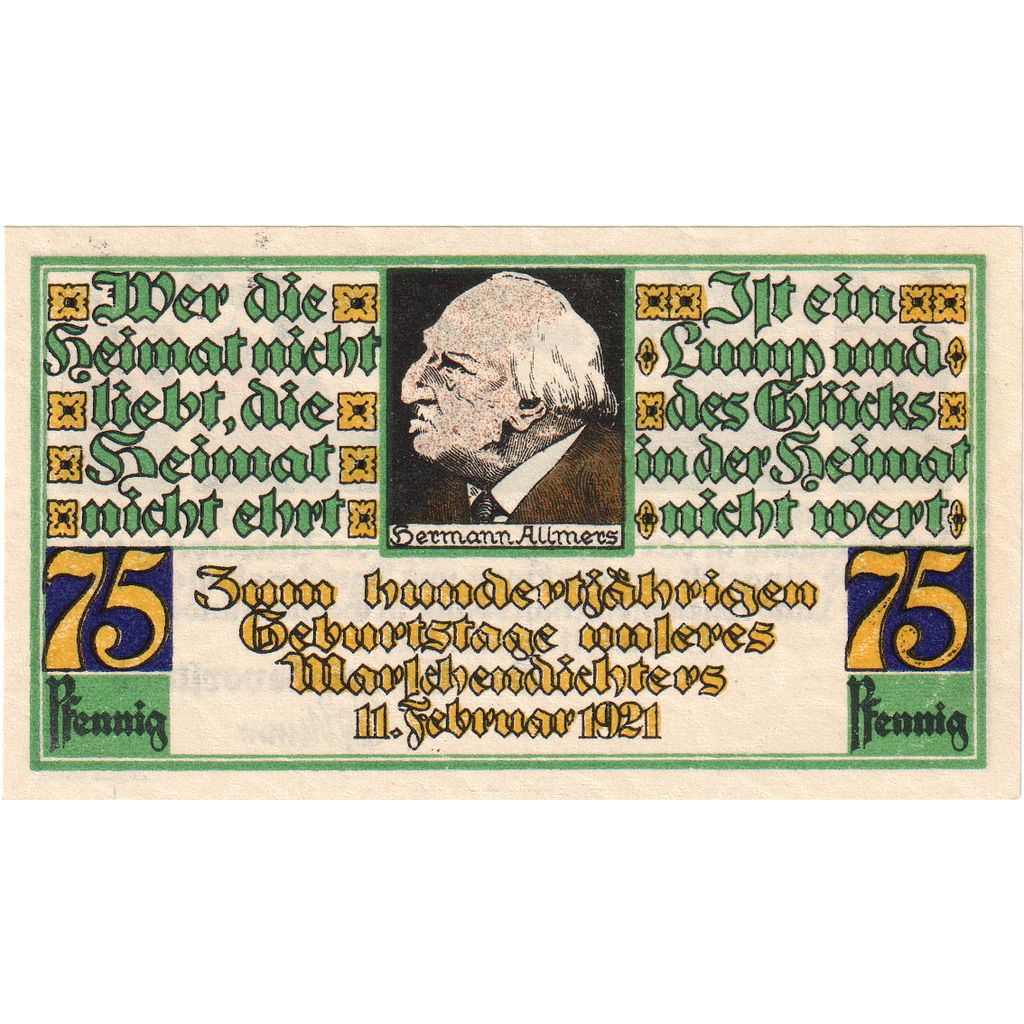 Alemania, Stotel, 75 Pfennig, 1921-11-02, SC