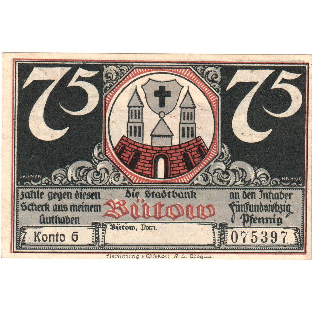 Duitsland, Bütow, 75 Pfennig, SUP