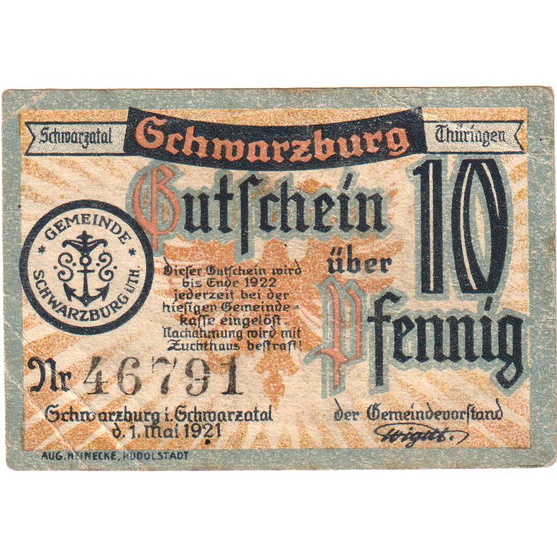 Alemania, schwarzburg, 10 Pfennig, 1921-05-01, MBC