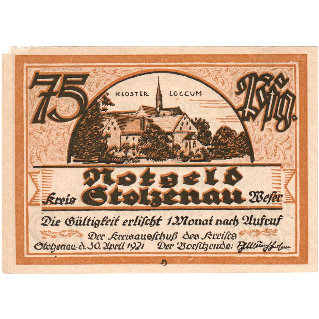 Alemania, Stolzenau, 75 Pfennig, 1921-04-30, MBC