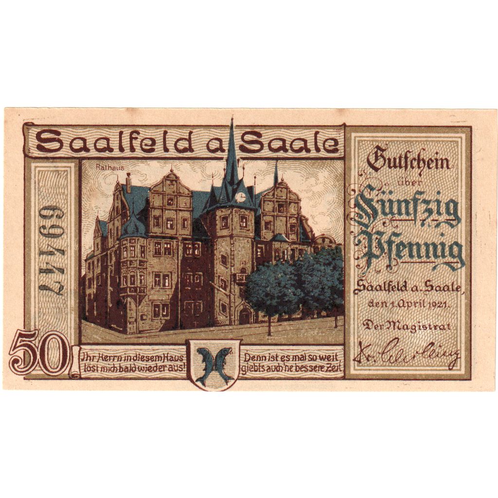 Alemania, Saalfeld, 50 Pfennig, 1921-04-01, EBC