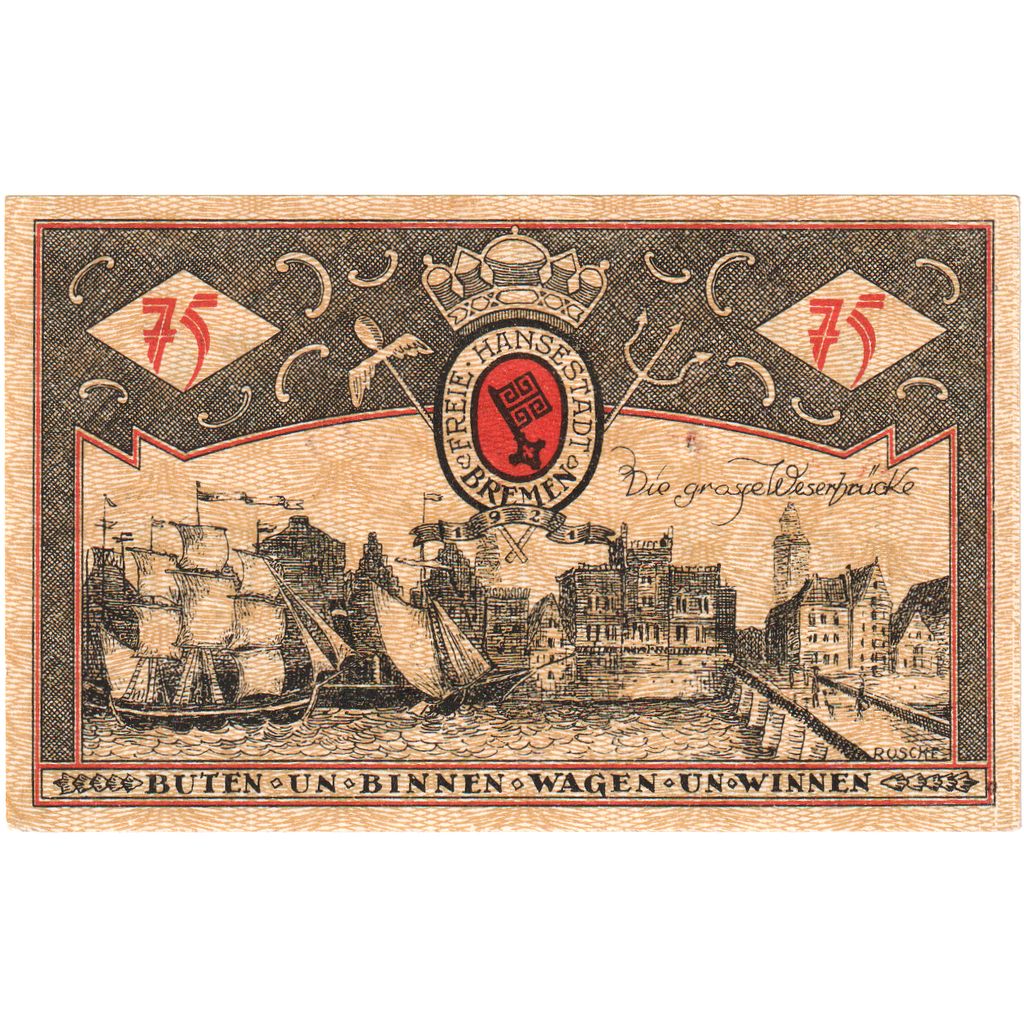 Alemania, Bremen, 75 Pfennig, 1921-09-15, SC