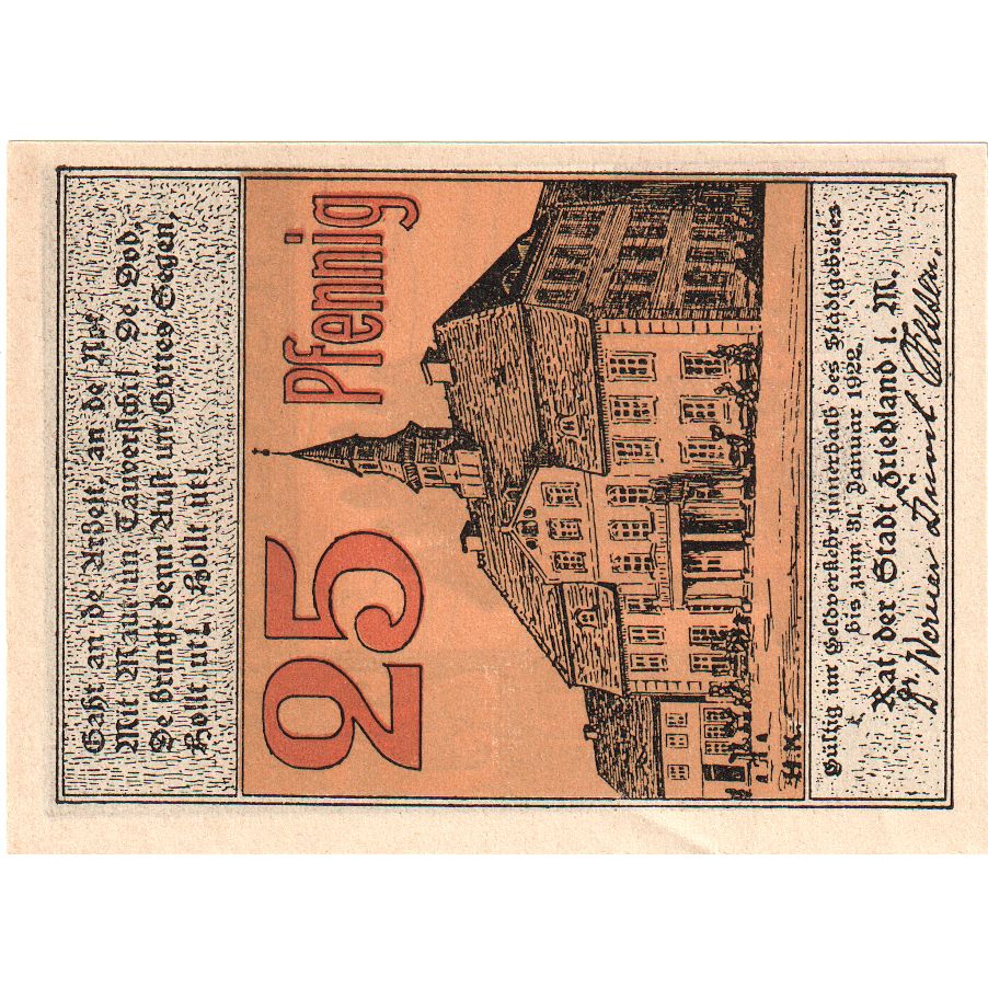 Alemanha, Friedland, 25 Pfennig, 1922-01-31, UNC(63)