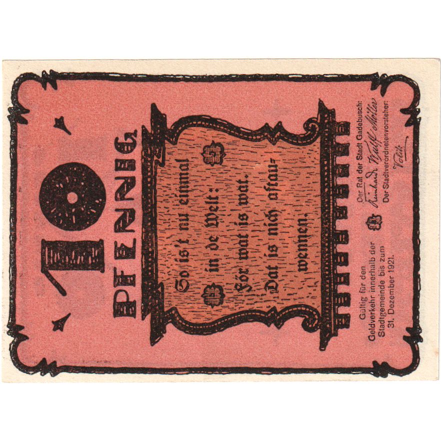 Alemania, Gadebusch, 10 Pfennig, 1922-12-31, SC
