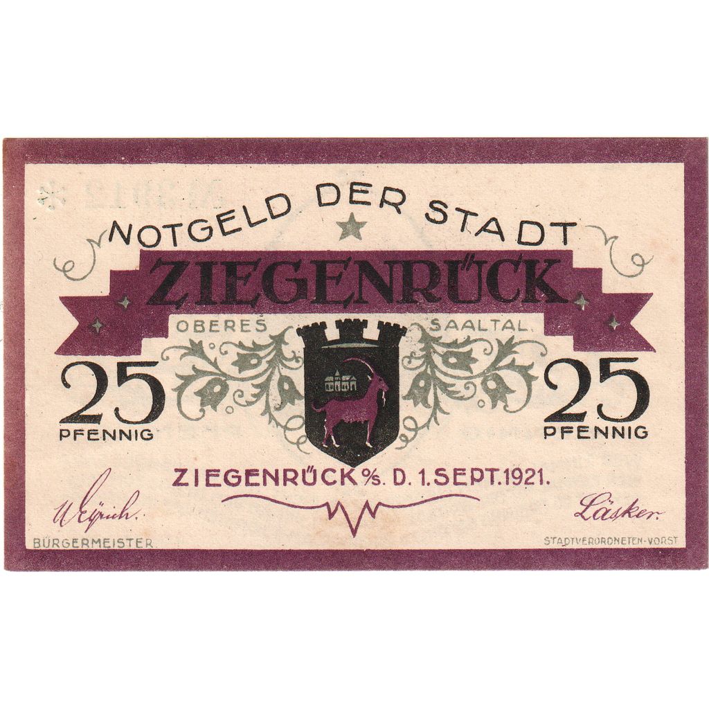 Deutschland, Ziegenrück, 25 Pfennig, 1921-09-01, UNZ-