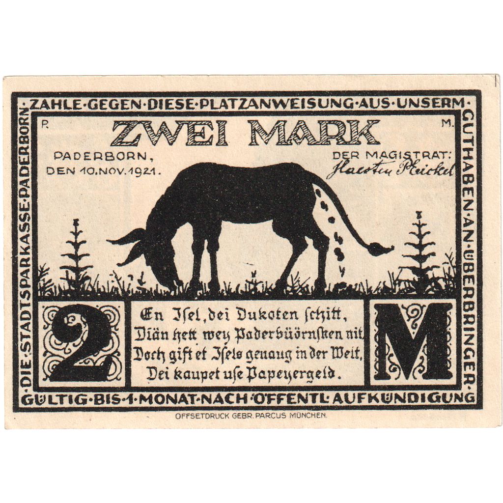 Alemania, Paderborn, 2 Mark, 1921-11-10, SC