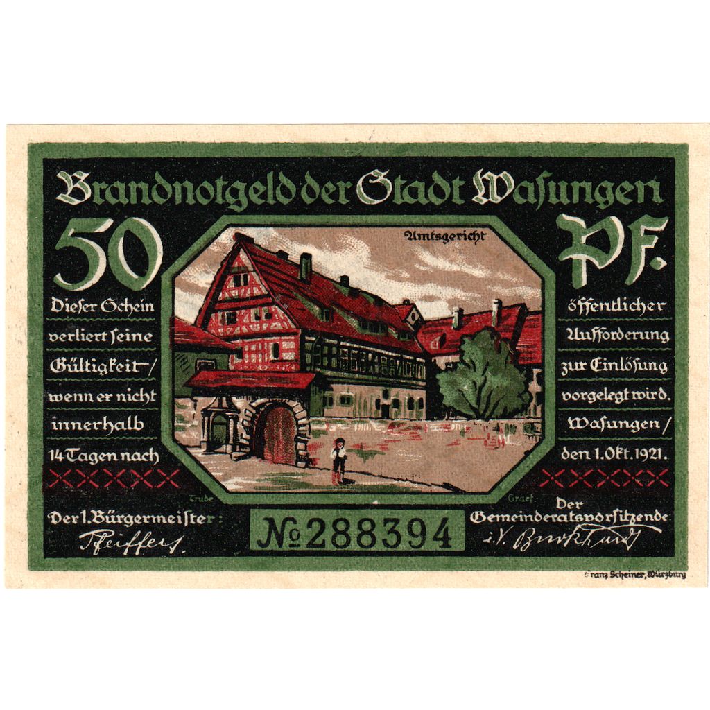 Deutschland, Wasungen, 50 Pfennig, 1921-10-01, UNZ-