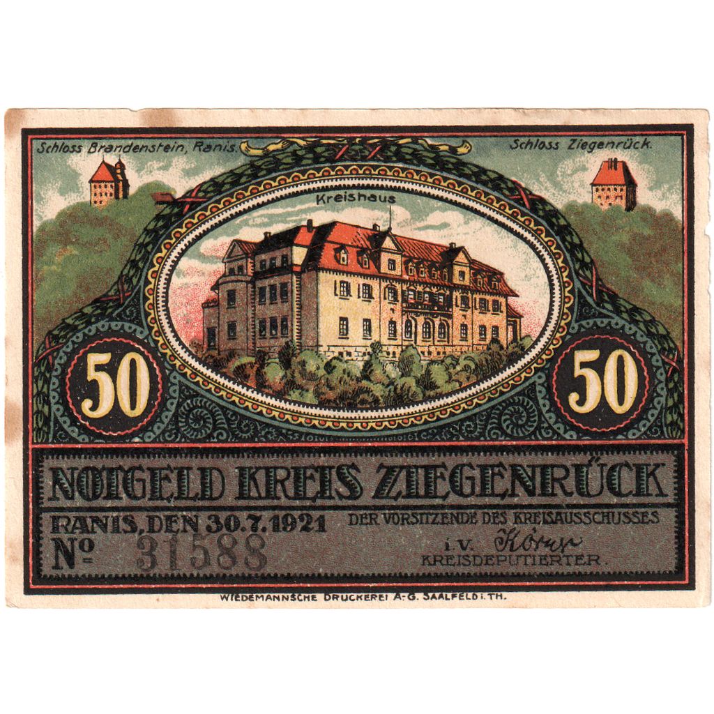 Alemania, Ziegenrück, 50 Pfennig, 1921-07-30, MBC
