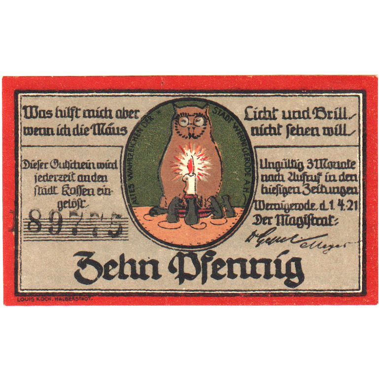 Niemcy, Wernigerode, 10 Pfennig, 1921-04-01, UNC(63)