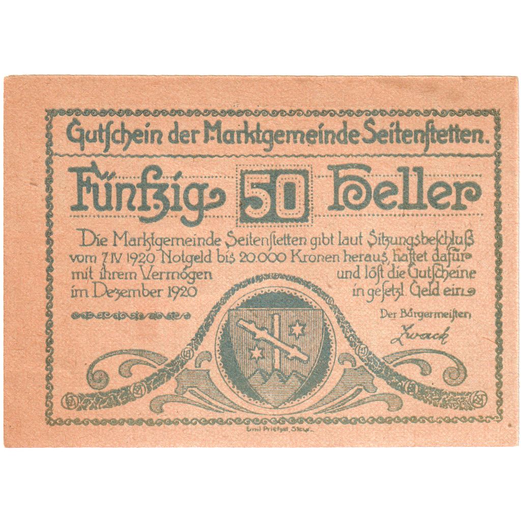 Alemanha, Seitenstetten, 50 Pfennig, UNC(63)