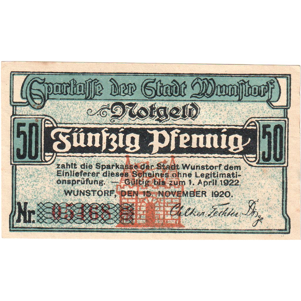 Alemanha, Wunstorf, 50 Pfennig, 1922-04-01, UNC(63)