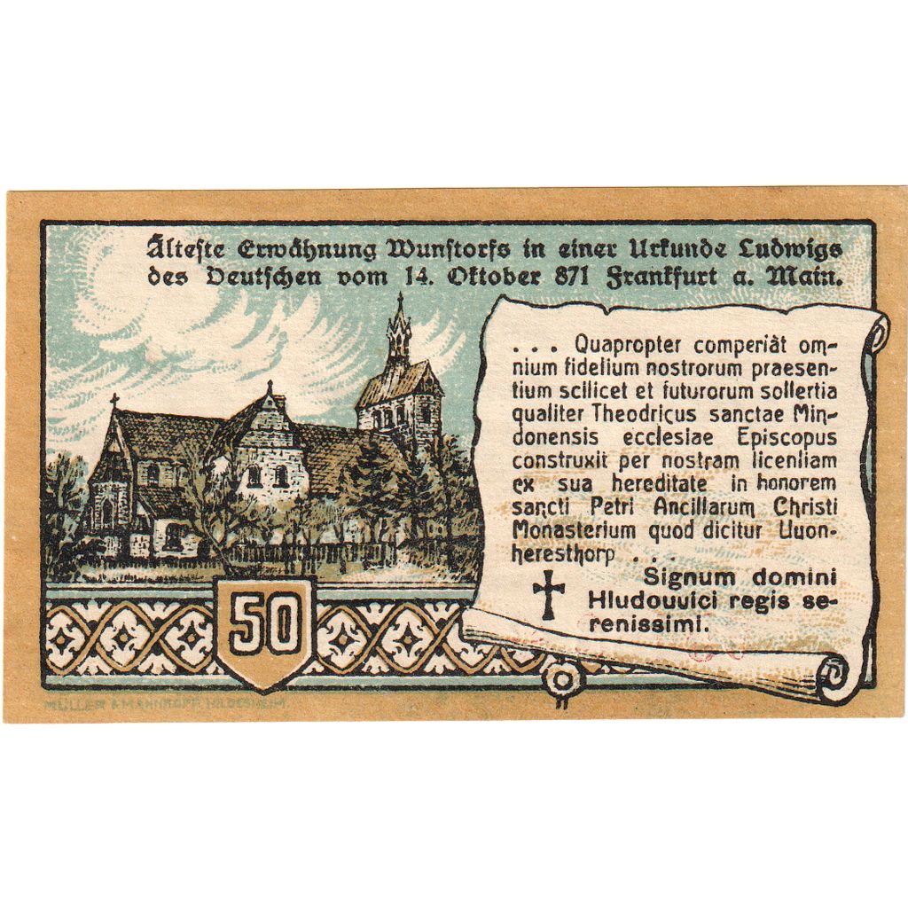 Alemanha, Wunstorf, 50 Pfennig, 1922-04-01, UNC(63)