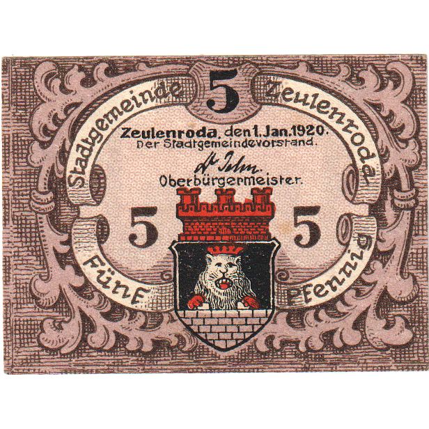 Allemagne, Zeulenroda, 5 Pfennig, 1920-01-01, SPL