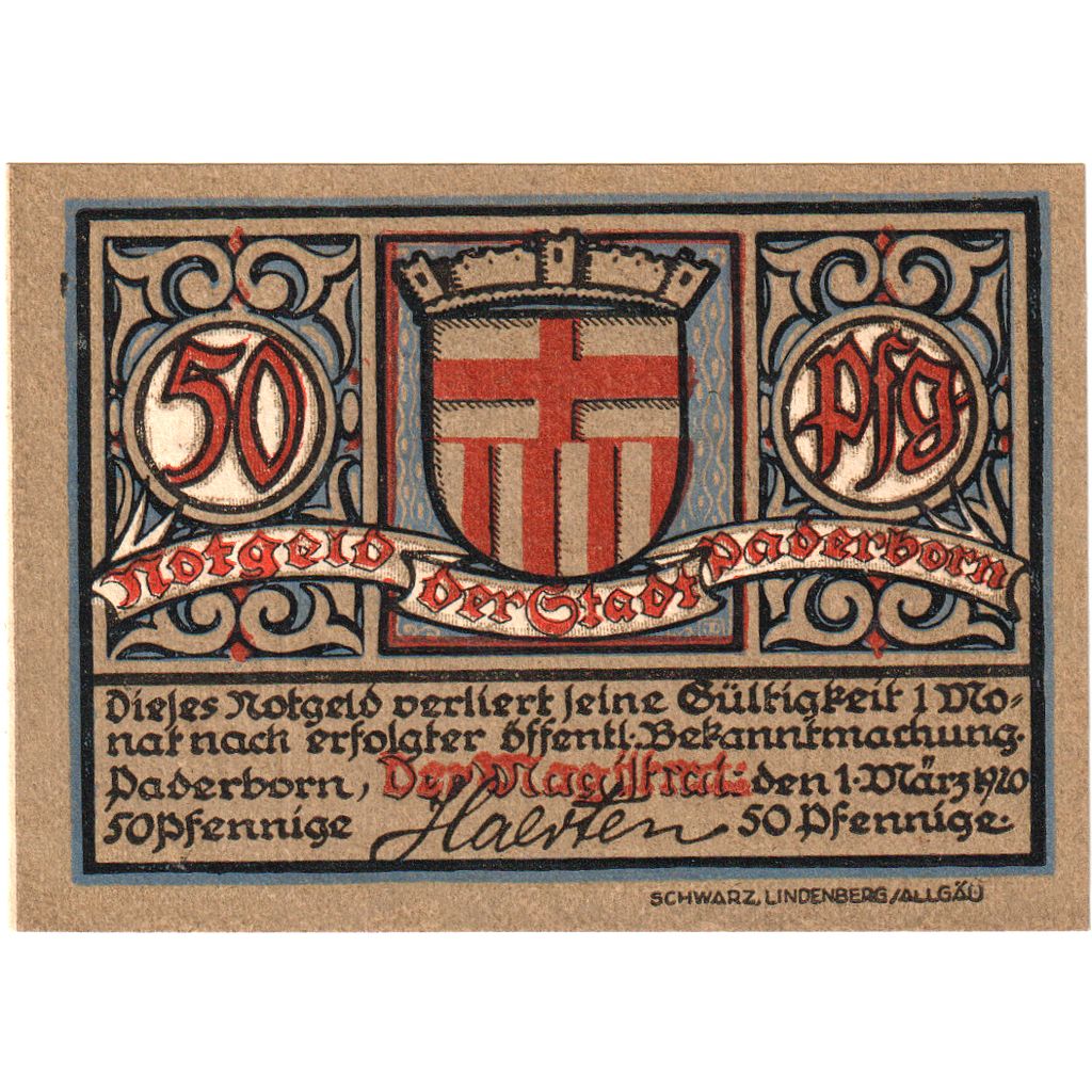Niemcy, Paderborn, 50 Pfennig, 1920-03-01, UNC(63)